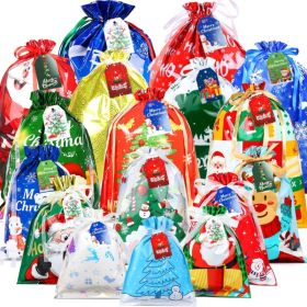 40 Pcs Christmas Drawstring Gift Bags, Christmas Gift Bags Bulk With 40 Tags Ribbon Ties (Option: MULTICOLOR)