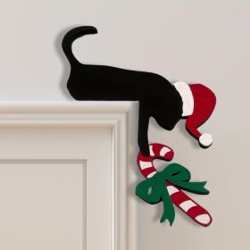 Christmas Door Topper Holiday Home Decor Funny Snowman Santa Claus Top Door Frame Corner Sign Decorations, Windows Walls DIY Craft For Christmas (Option: Black)