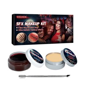 Halloween SFX Makeup Kit, Fake Wound Skin Wax & Vampire Blood Set, Special Effects Makeup For Cosplay Party (Option: 1box)