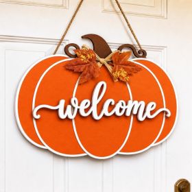 Fall Door Decor Pumpkin Door Hanger, Wooden Fall Welcome Sign For Home (Option: Orange)