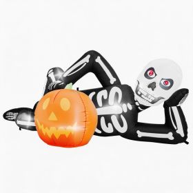 7ft Inflatable Halloween Decor With Lying Skeleton,7 Built-in LED Lights,Black & White,12V 1250mA US Power Adapter (Option: Default)