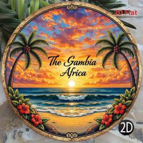 CIFbuy 1pc Vintage African Gambian Sunset Beach Wall Sign, "" African Gambian Sunset Beach Wall Sign, Sunset Beach Wall Sign, Round 2D Flat Plaqu (Option: Defaulttitle)