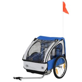 2-Seat Child Bike Trailer for Kids with a Strong Steel Frame, 5-Point Safety Harnesses, & Comfortable Seat, Blue (Option: Blue, White-790x220x680 mm)