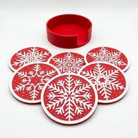 3D Printed Christmas Snowflake Coaster Set With Storage Holder, Holiday Drink Coasters For Home Table Decor (Option: PLA-6PCS Coaster Set  Holder)