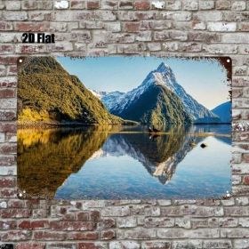CIFbuy Vintage New Zealand Milford Sound Metal Sign 8x12in, Distressed Tin Landscape Wall Art, Retro 2D Flat Hanging Decor For Home Caf TikTok, T (Option: Defaulttitle)